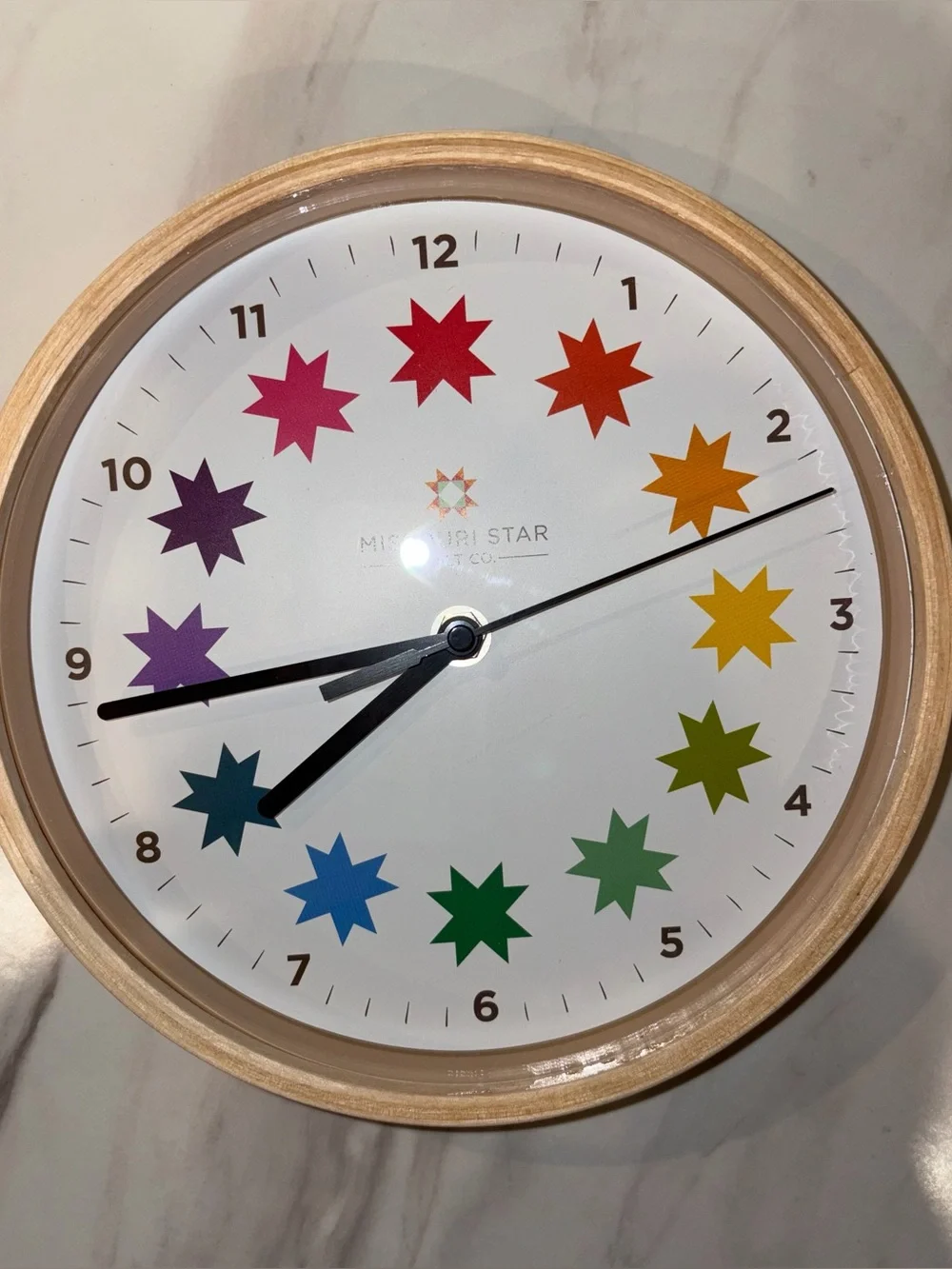 RARE Missouri Star Quilt Company Rainbow Star wood Wall Clock sewing craft room